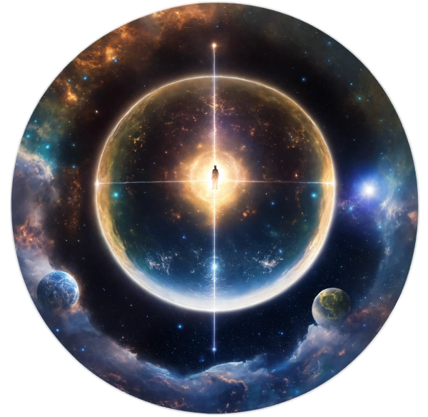 apes praying to a human god in space